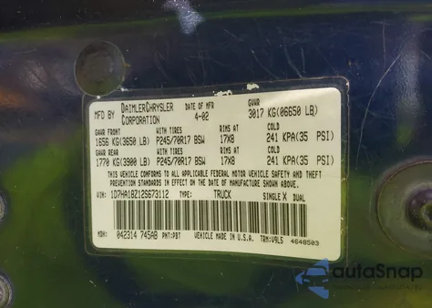 2002 Dodge Ram 1500 St z USA, uszkodzony, nr VIN 1D7HA18Z12S673112